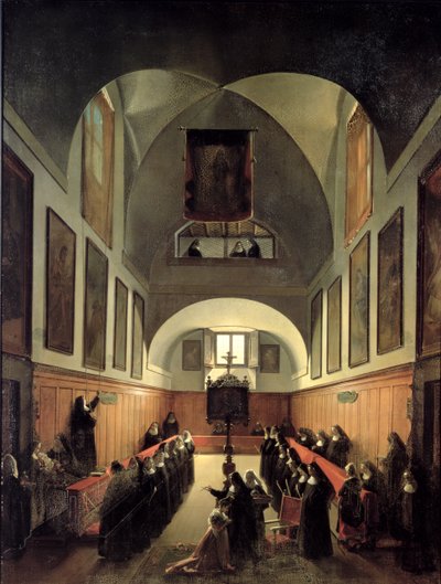 The initiation of a young novice from Albano in the choir of the convent of St. Clare in Rome by Francois Marius Granet